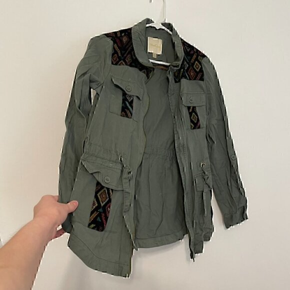 MODCLOTH Keep a Woven Mind Jacket Olive Army Green Multi Aztec Boho Embroidered - Picture 10 of 15